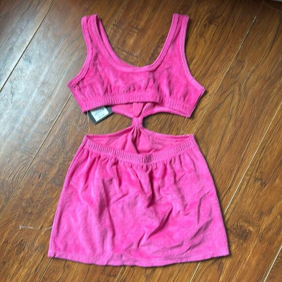 NWT Art Class XL (14) Solid Pink Terry Cover Up Dress Swim Cut Out - Picture 5 of 6